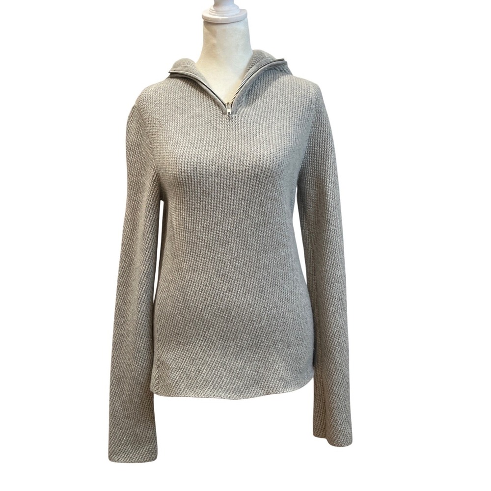 S MaxMara Women's Gray‎ Wool Cashmere 1/2 Zip Hoodie Sweater - Size M